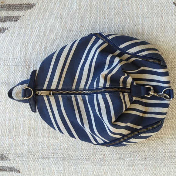 Rebecca Minkoff Julian Canvas Backpack Navy Stripe - Picture 1 of 6